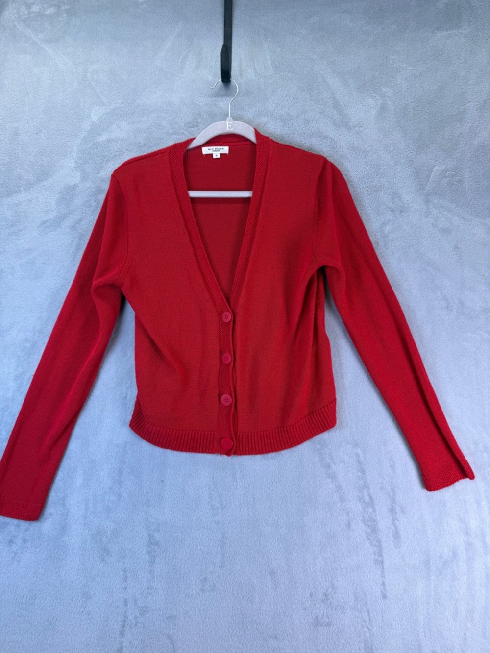 Max Studio Cardigan Medium Red V-Neck Button Lightweight Modest